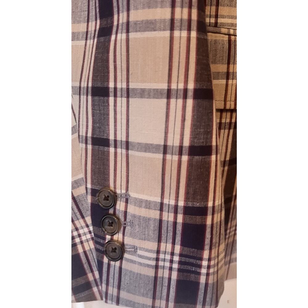 Banana Republic Mad Men Plaid Blazer 38S Tailored Slim Fit Navy Red Gold Lining - Picture 4 of 16